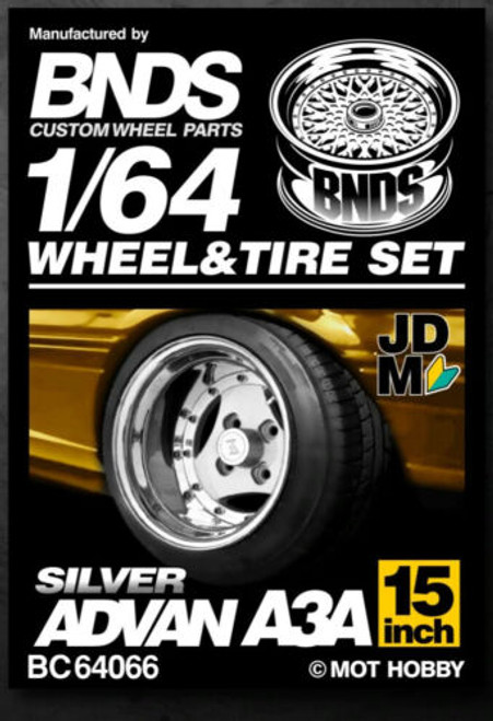 1/64 Metal WHEELS RIMS TIRES SET For Diecast Models - ADVAN A3A SILVER - BC64066