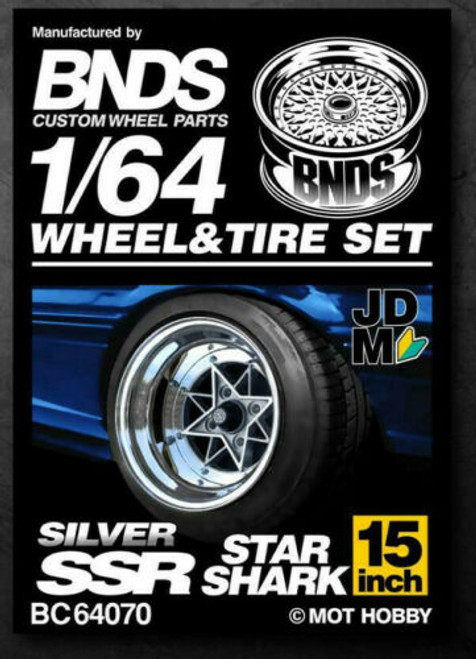 1/64 Metal WHEELS RIMS TIRES SET For Diecast Models -STAR SHARK SILVER- BC64070