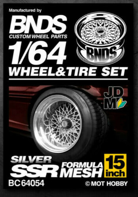 1/64 Metal WHEELS RIMS TIRES SET For Diecast Models -Formula Mesh SILVER- BC4054