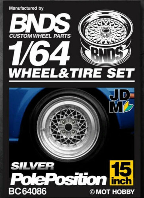 1/64 Metal WHEELS RIMS TIRES SET For Diecast Models POLE POSITION SILVER BC64086