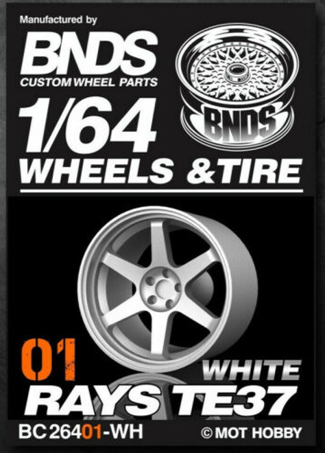 1/64 Plastic WHEELS RIMS TIRES SET (4PCS) -RAYS TE37 -01- WHITE-