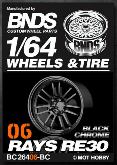 1/64 Plastic WHEELS RIMS TIRES For Diecast Models -RAYS RE30-06 -BLACK CHROME-