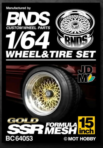 1/64 Metal WHEELS RIMS TIRES SET For Diecast Models -Formula Mesh GOLD- BC4053
