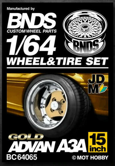 1/64 Metal WHEELS RIMS TIRES SET For Diecast Models - ADVAN A3A GOLD - BC64065