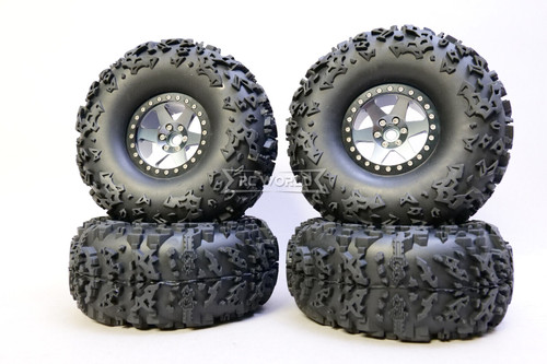 RC Truck Wheels 2.2 METAL Beadlock 6 Star W/ 140MM Tires -GUN METAL- (4PCS)