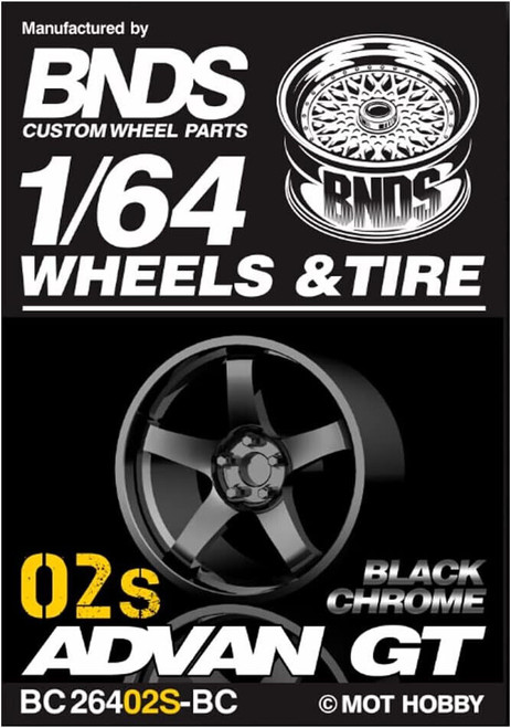 1/64 Plastic WHEELS RIMS TIRES For Diecast Models -ADVAN GT- 02S BLACK CHROME-