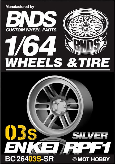 1/64 Plastic WHEELS RIMS TIRES SET For Die Cast Models -ENKEI RPF1-03S -SILVER-