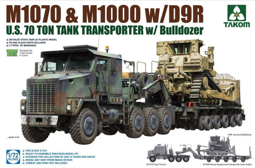 Takom 1/72 M1070 & M1000 w/D9R 70 Ton Tank Transporter w/Bulldozer Model Kit