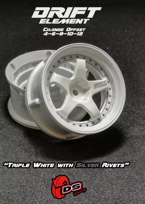DS Racing 5 SPOKE RIMS Adjustable Offset WHITE W/ SILVER RIVETS -2PCS # ...