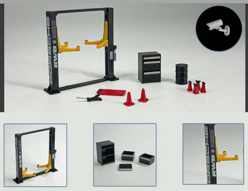 G Fans 1/64 Diorama GARAGE LIFT & EQUIPMENT -BLACK- #710012A