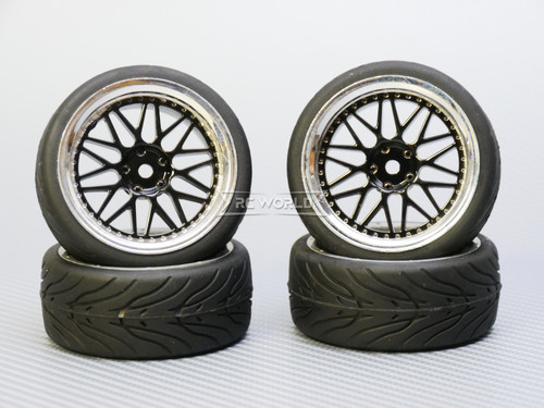 1/10 STREET Wheels 3MM Offset BLACK 3 Piece W/ Chrome LIP *4pcs*
