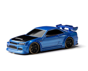 RC 1/76 Micro Car NISSAN R34 SKYLINE Drift w/ LED Lights -BLUE-