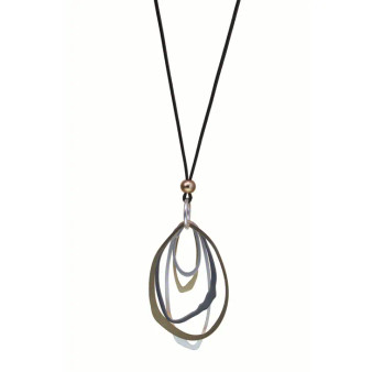 Corded Necklace with Multi-Color Metal Shapes Pendant