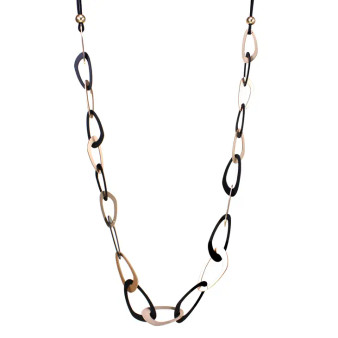 Corded Necklace with Abstract Two-Tone Links