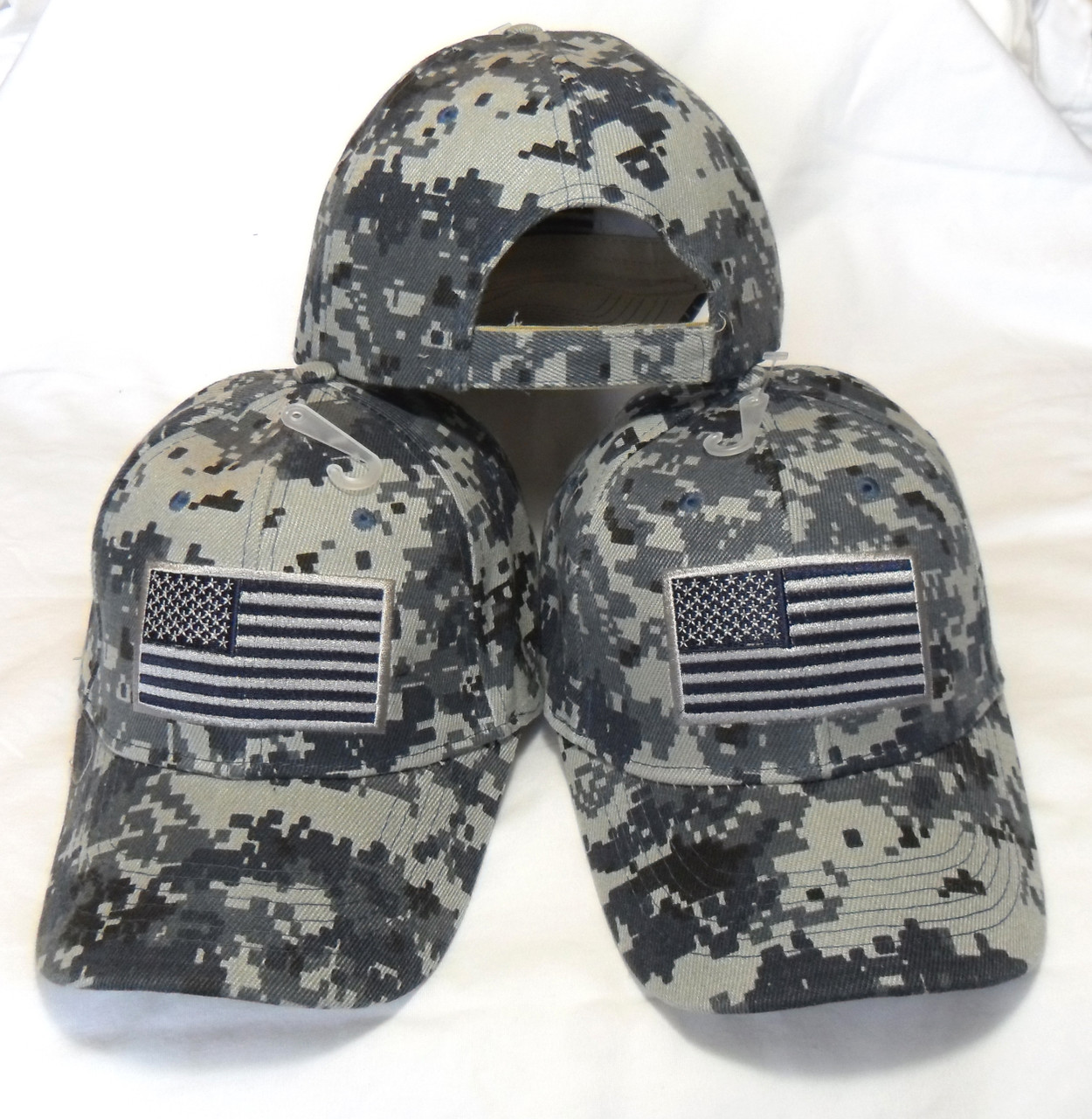 3 Pack Navy Digital Camo USA American Flag Tactical Baseball Cap Hat
