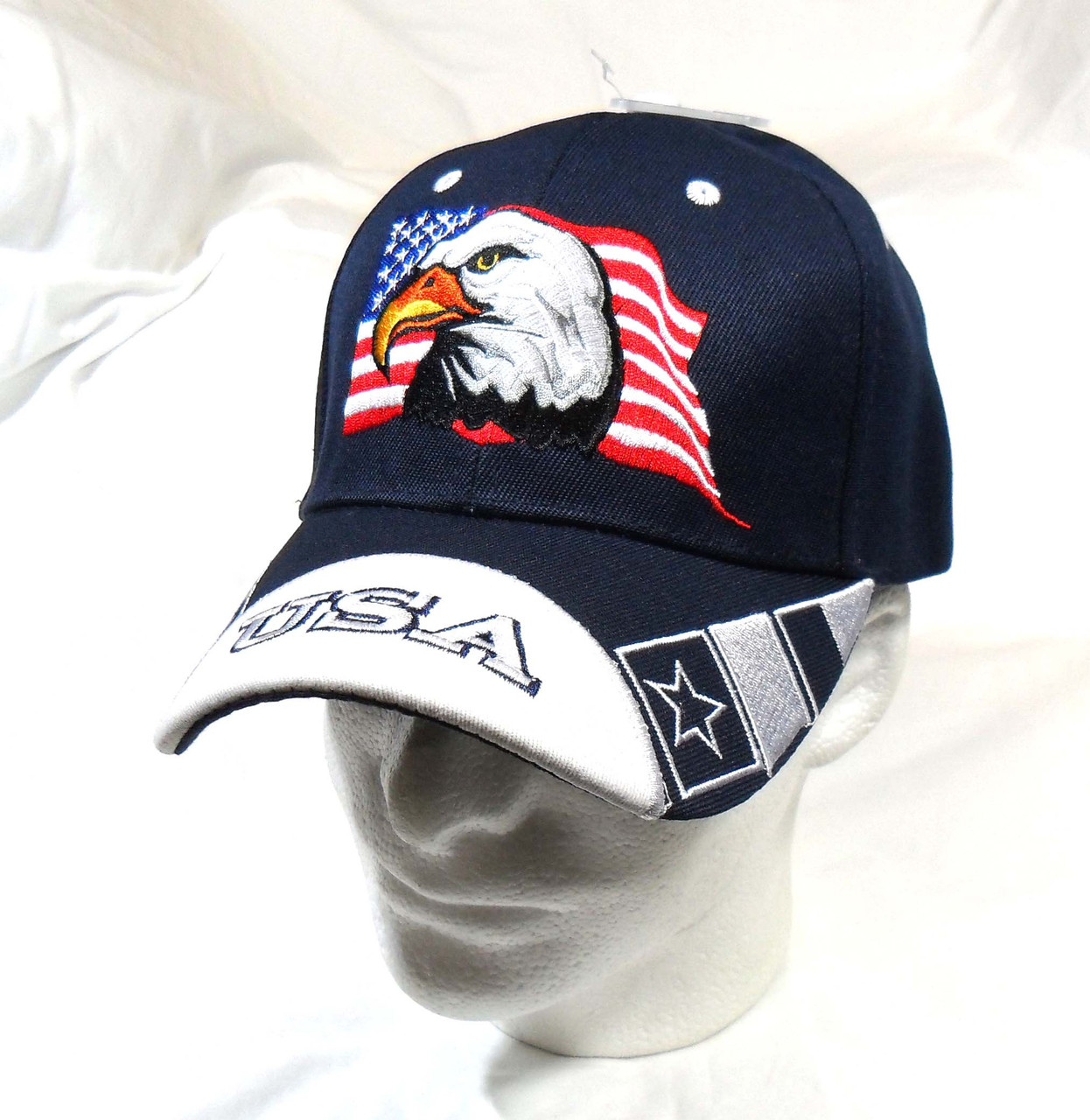 USA American Flag Bald Eagle Patriotic Hat (Raised Embroidered Eagle and  Flag)