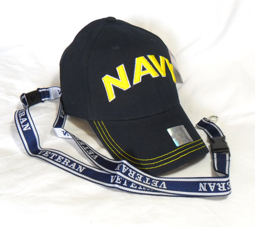 U.S. Navy Hat with Lanyard Gold Navy Logo Officially Licensed Baseball Cap Hat 