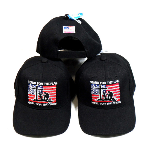 Stand For The Flag (3 Pack Black) Kneel for the Cross American Flag Tactical Baseball Hat Cap