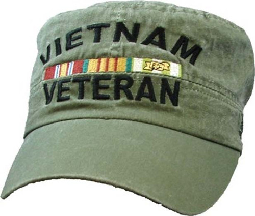Vietnam Veteran With Ribbon Flat Top ODG Miltary Hat Baseball Cap