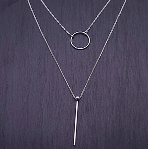 Double Chain Circle and Bar Necklace