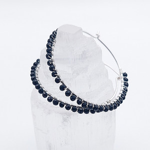 Silver Hoops with Black Agate