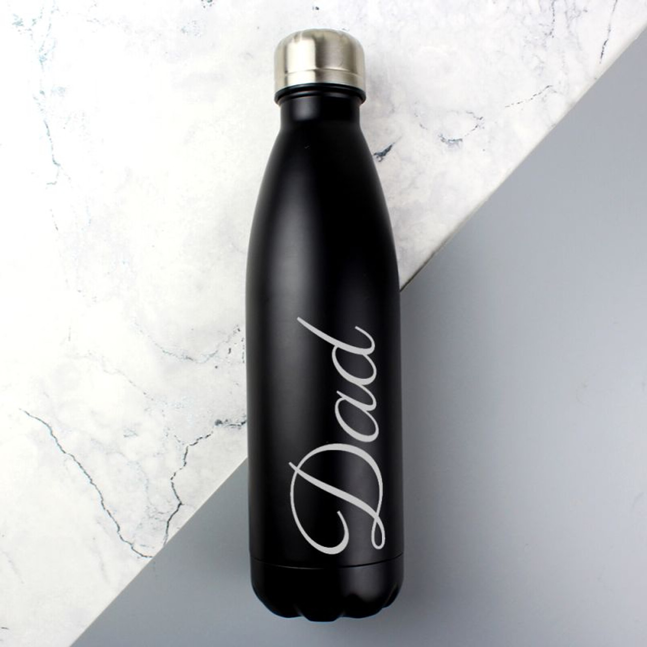 Customisable Black Water Bottle, Stainless Steel