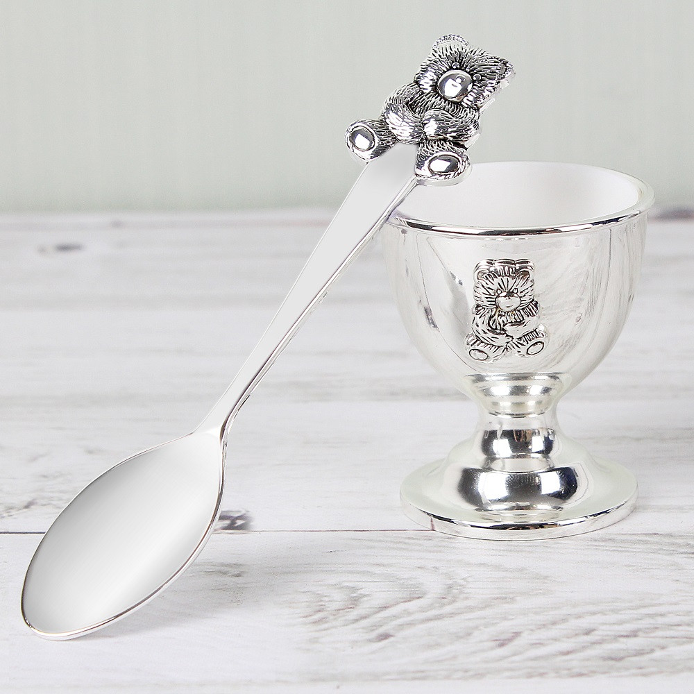 Personalised Silver Plater Egg Cup & Spoon The Kitchen Gift Company