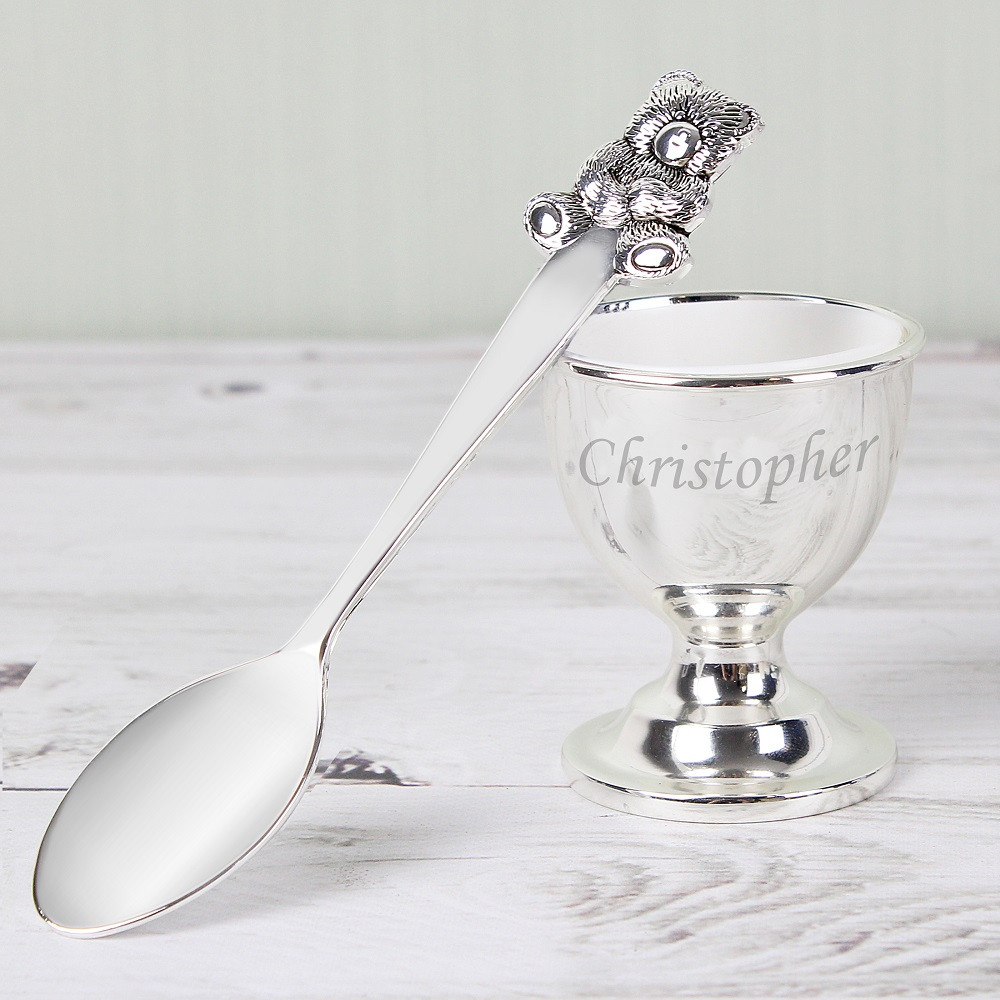 Personalised Silver Plater Egg Cup & Spoon The Kitchen Gift Company