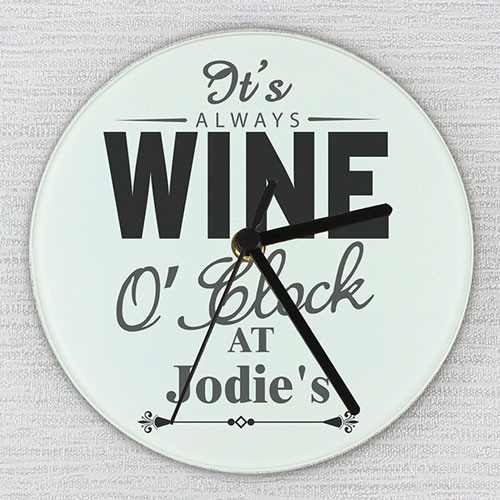 Personalised Wine O'Clock Glass Kitchen Clock The Kitchen Gift Company