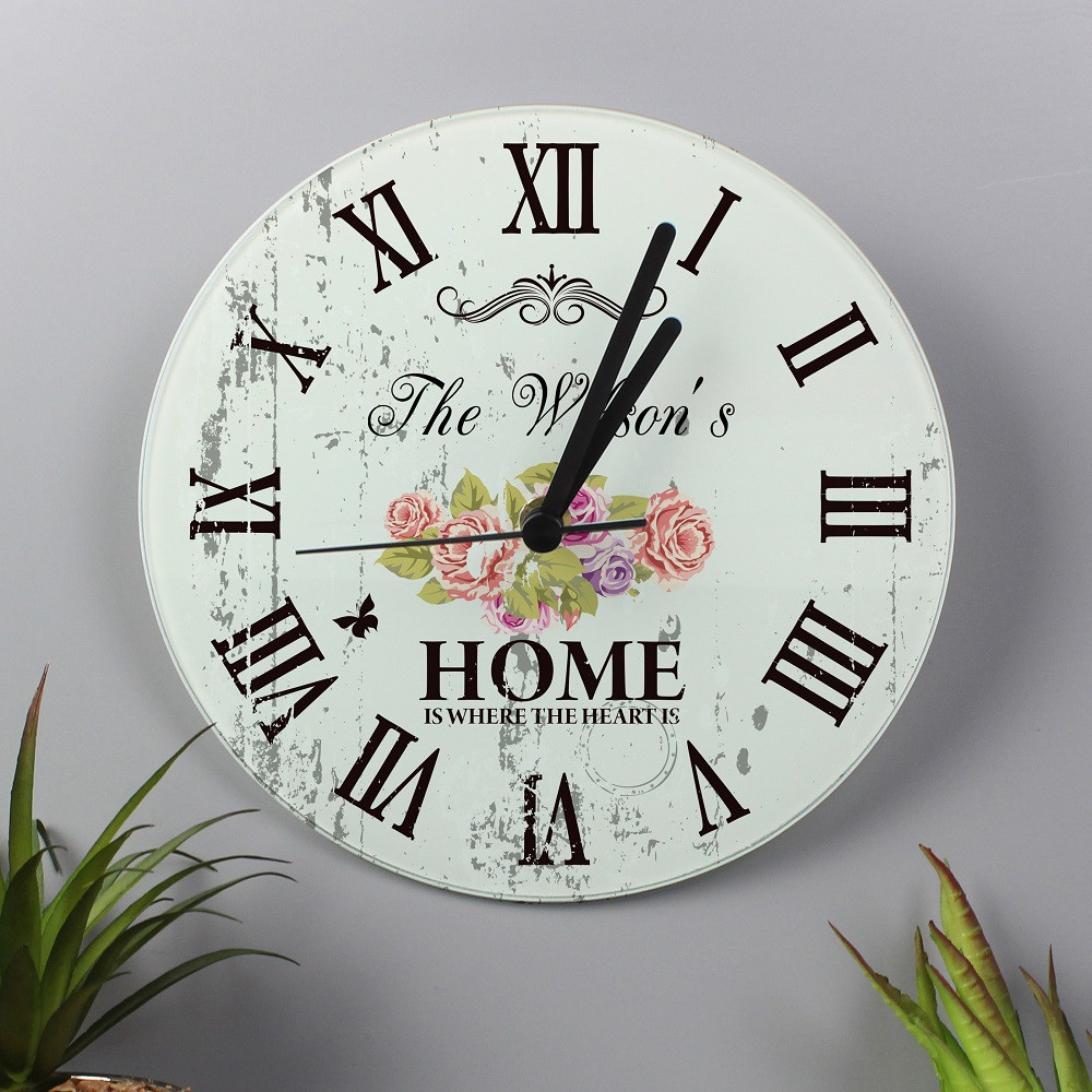 Personalised Shabby Chic Glass Kitchen Clock The Kitchen Gift Company