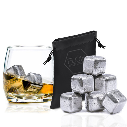 6 Stones Stainless Steel Reusable Ice with Luxury Leather Case Complete Gift Set Ice Cubist Whiskey Stone Bullets 