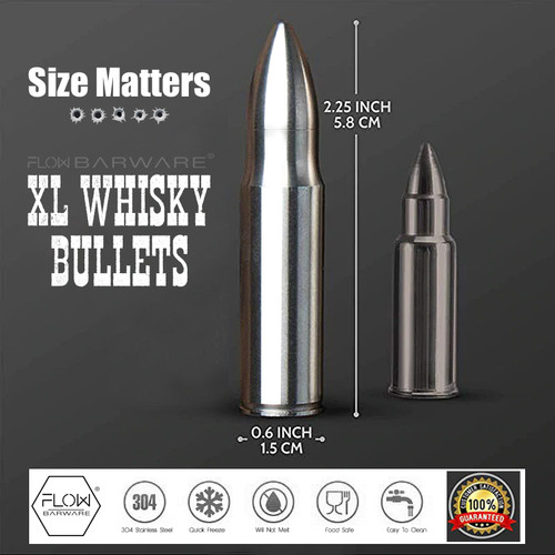 XL Whisky Bullets  Reusable Bullet Ice Cube Whiskey Stones – FLOW Barware®