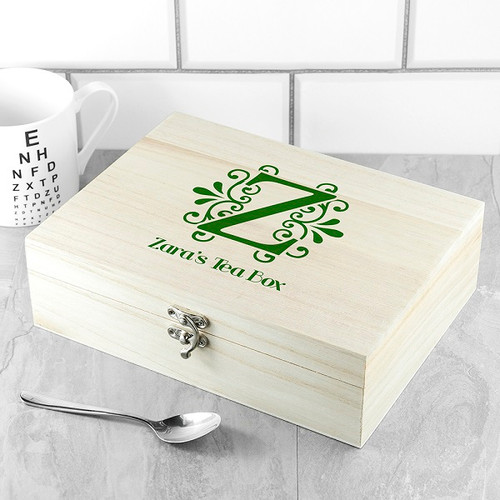 Personalised Wooden Tea Box with Pukka Teas Initial Design The