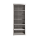 simple grey bookcase with six shelves