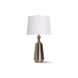 curved silver lamp base with white lampshade