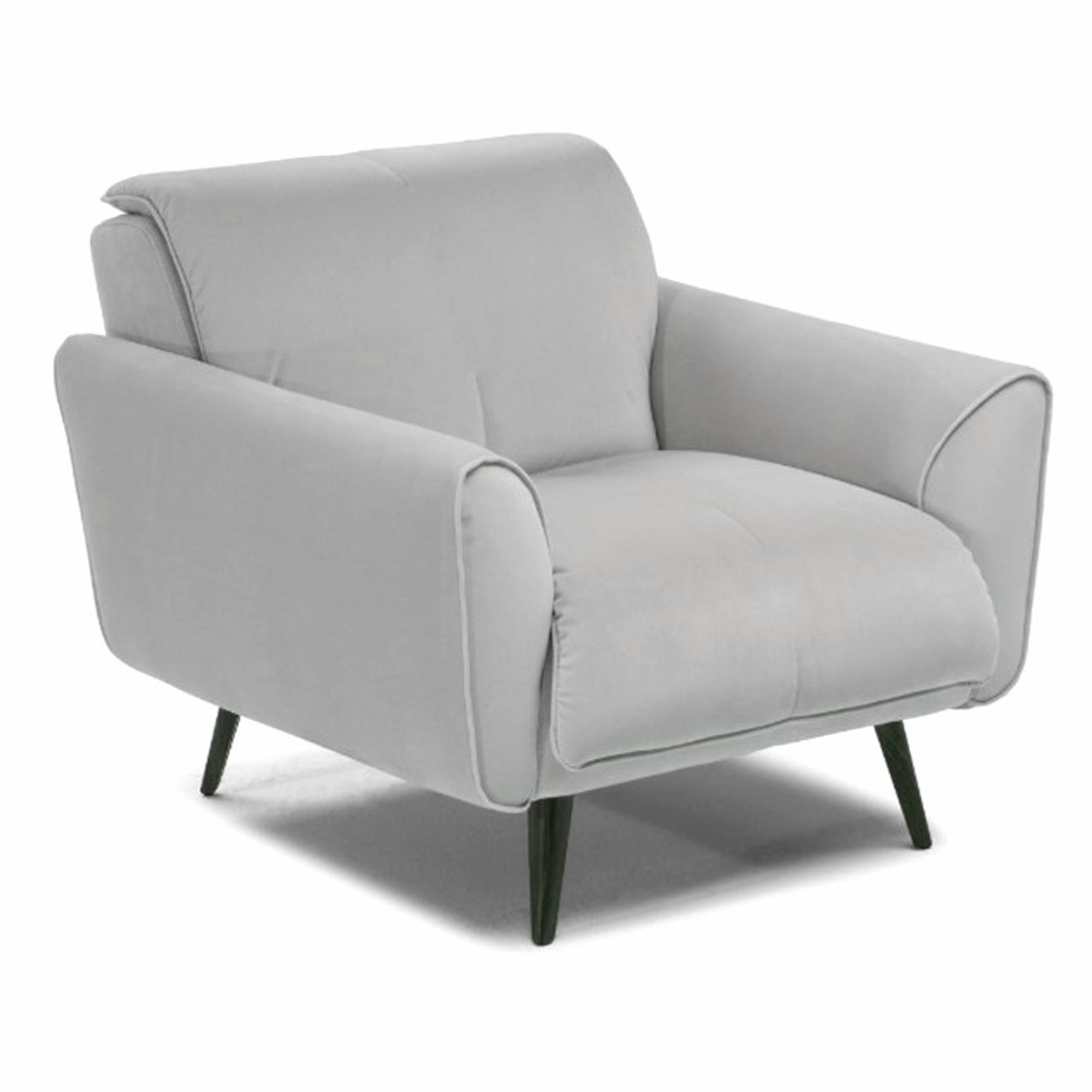 grey fabric lounge chair with black legs