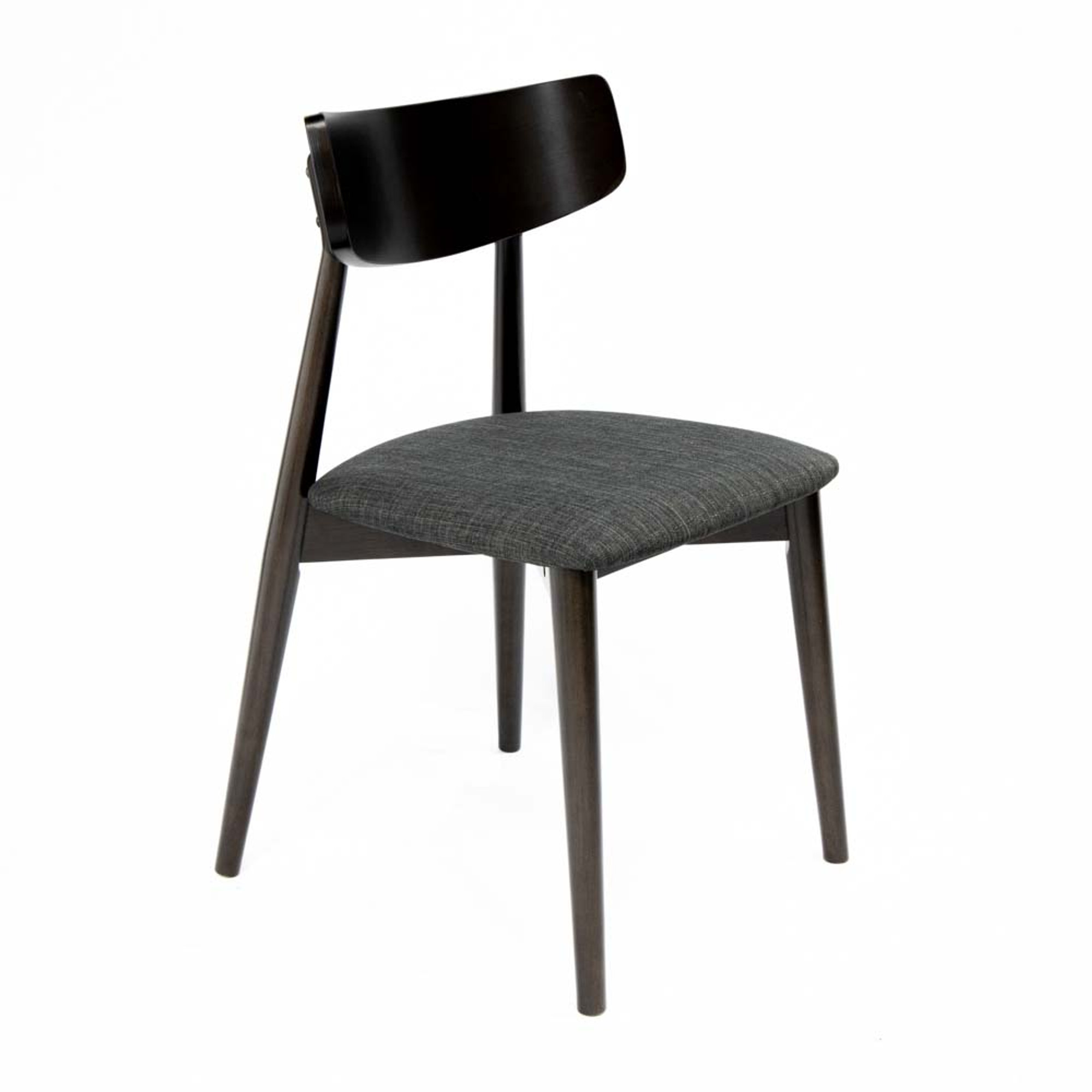 dark wood and dark grey fabric dining chair