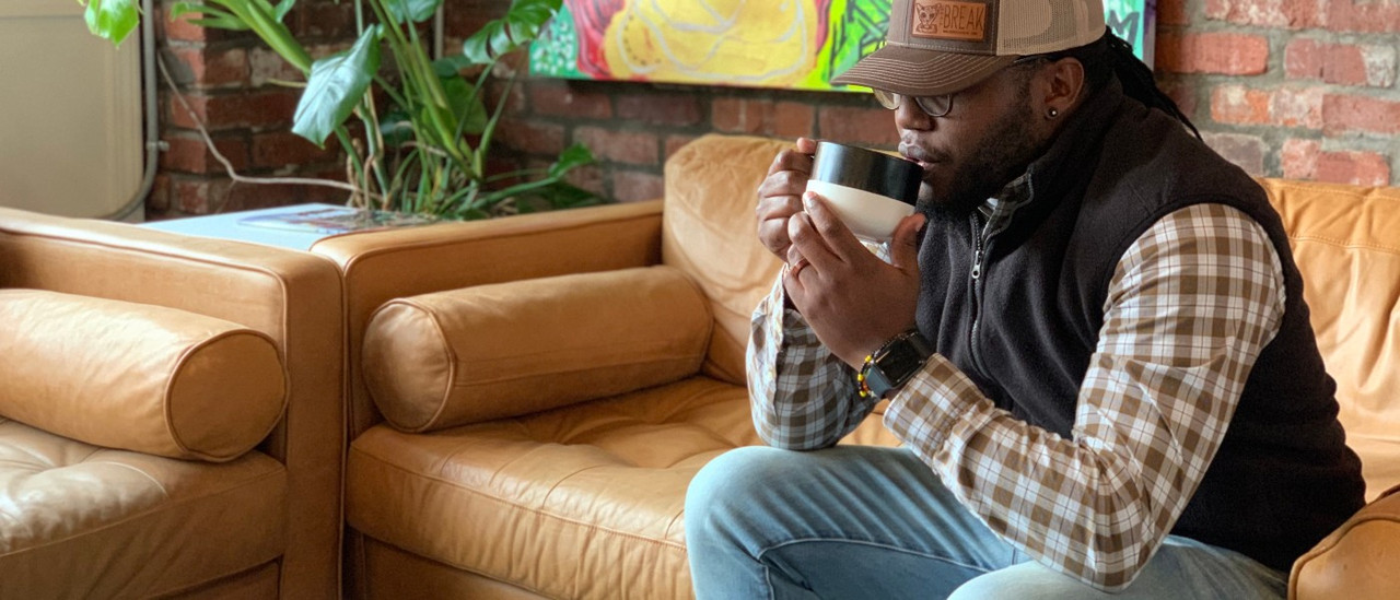 The Break Customer Drinking Coffee in Muskogee, OK