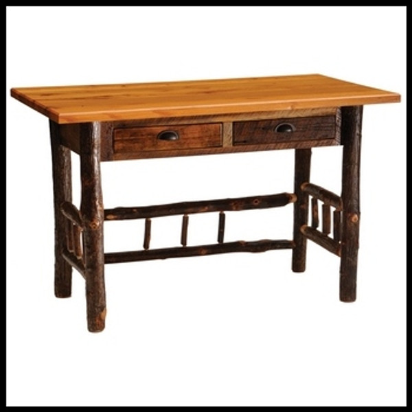 Barnwood writing Desk with Hickory Legs. Dimensions: 50"W x 25"D x 30"H
