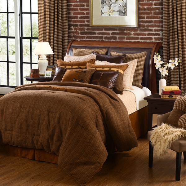 Sophisticated tweed mixes with smart herringbone and luxurious suede to create this rich collection. King 5pc bedding set includes: comforter, bedskirt, pillow shams and accent pillow. Dry clean recommended.

King:
Queen:
Full:
Twin: