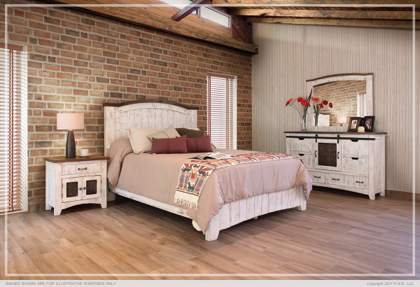 Queen 5/0 Headboard:  67-1/2 x 3-1/4 x 59
Queen 5/0 Low Profile Footboard & Rails: 65-1/2 x 2-1/4 x 14-1/2
EK 6/6 Headboard: 83-3/4 x 3-1/4 x 59
EK 6/6 Low Profile Footboard & Rails: 82 x 2-1/4 x 14-1/2
CK 6/0 Low Profile Footboard & Rails: 82 x 2-1/4 x 14-1/2
6 Drawer, 1 Mesh door Dresser: 61-1/2 x 18 x 38-1/2
Mirror: 46-1/2 x 2 x 38-1/4
1 Drawer, 2 Mesh door Nightstand: 28 x 16-1/4 x 26-1/2
4 Drawer, 1 door Chest: 36-1/2 x 18 x 53-1/2
3 Drawer, 1 Mesh door Media Chest: 44 x 18 x 43