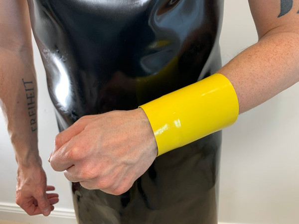 Latex Wrist Wallet Yellow latex outside and black latex inside