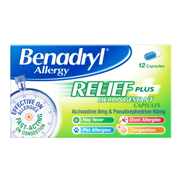 Benadryl Plus 12 Capsules