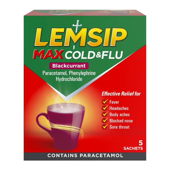 Lemsip Max Cold & Flu Blackcurrant Sachets 5