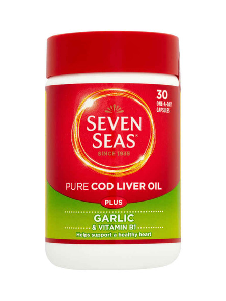 Seven Seas Pure Cod Liver Oil Plus Garlic 30 Capsules