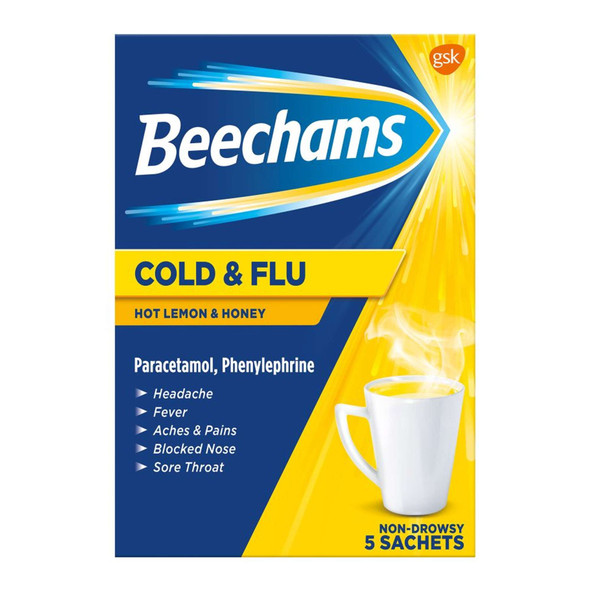 Beechams Cold Flu Hot Lemon and Honey 5 Sachets