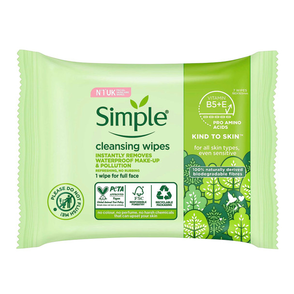 Simple Kind To Skin Cleansing Facial Wipes 2 x 25