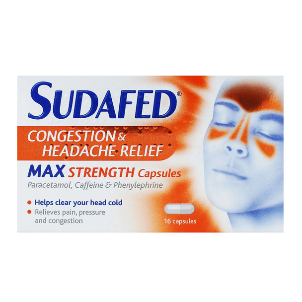 Sudafed Congestion Headache Max Strength 16 Capsules