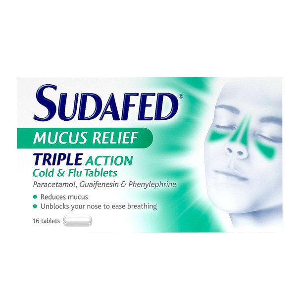 Sudafed Mucus Relief Cold & Flu 16 Tablets