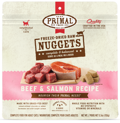 Primal Freeze Dried Nuggets Beef & Salmon Formula Grain-Free Raw Cat Food 5.5 oz